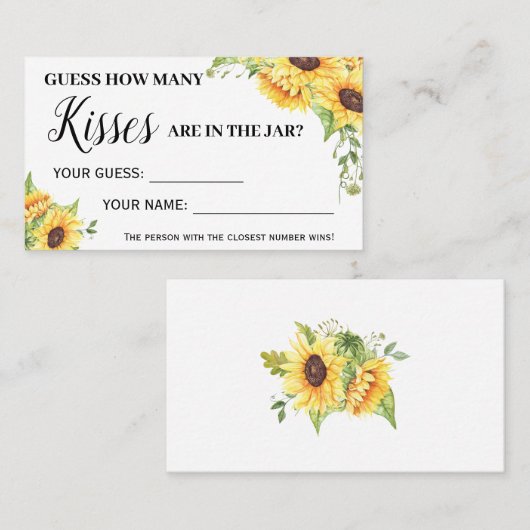 Hoeveel Kisses Vrijgezellenfeest Sunflower game ca Plaatskaartje (Voorkant / Achterkant)