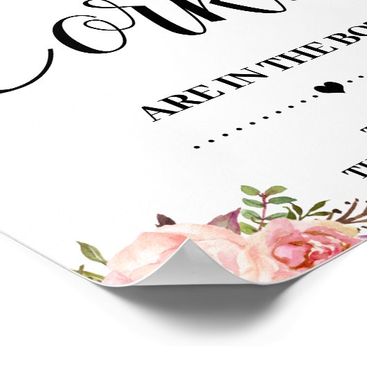 Hoeveel kurken bruidsfeest roze bloemenspel teken poster (Hoek)