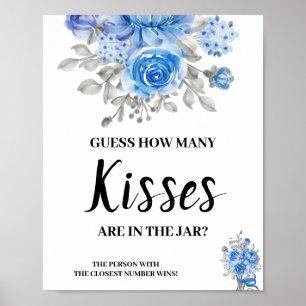 Hoeveel Kusjes BlueFlower Bruidsfeest Spel Bord Poster