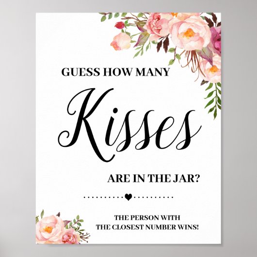 Hoeveel kusjes spel bord bruidsdouche boho chic poster (Voorkant)