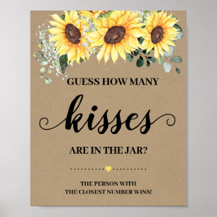 Hoeveel Kusjes spel bord Bruidsfeest Zonnebloemen Poster
