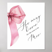 Hoeveel kussen Pink Bow Script Bruidsfeest Poster (Voorkant)