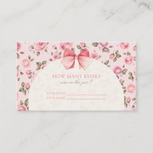 Hoeveel kussen Pink Rose Vrijgezellenfeest Informatiekaartje (Voorkant)