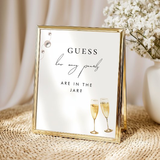 Hoeveel parels Champagne Bruiloftsspel Bord Poster