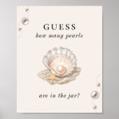 Hoeveel Parels Kust Baby shower Game Sign Poster (Voorkant)