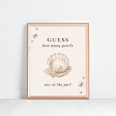 Hoeveel Parels Kust Baby shower Game Sign Poster