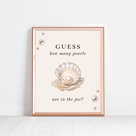 Hoeveel Parels Kust Baby shower Game Sign Poster