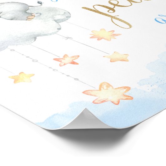 Hoeveel pinda's blauw olifantenbaby shower poster (Hoek)