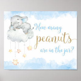 Hoeveel pinda's blauw olifantenbaby shower poster