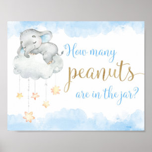 Hoeveel pinda's blauw olifantenbaby shower poster