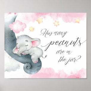 Hoeveel pinda's mama baby olifant roze wit poster