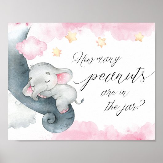 Hoeveel pinda's mama baby olifant roze wit poster (Voorkant)