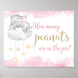Hoeveel pinda's roze olifant baby shower poster