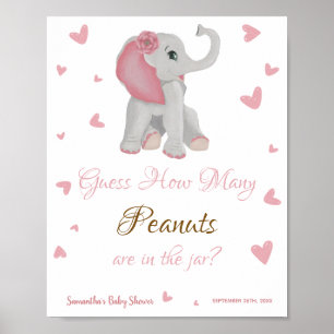 Hoeveel pinda's roze olifant Baby shower Poster