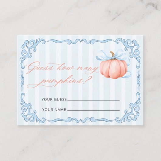 Hoeveel pompoenen Blue Bow Baby shower Informatiekaartje (Voorkant)