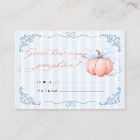 Hoeveel pompoenen Blue Bow Baby shower Informatiekaartje (Voorkant)