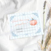 Hoeveel pompoenen Blue Bow Baby shower Informatiekaartje