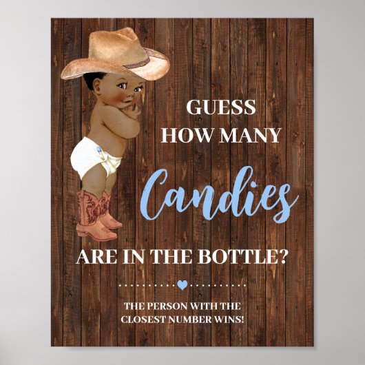 Hoeveel Snoepjes AA Cowboy Baby shower Game Sign Poster (Voorkant)