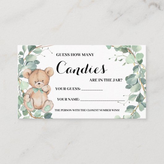 Hoeveel Snoepjes Beer Greenery Shower Game Card Plaatskaartje (Voorkant)