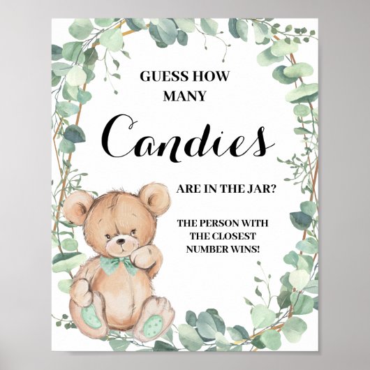 Hoeveel Snoepjes Beer Greenery Shower Game Sign Poster (Voorkant)