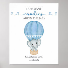 Hoeveel Snoepjes Blue Elephant Baby shower Game Poster