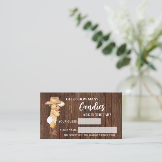 Hoeveel Snoepjes Cowboy Baby shower Game Card Plaatskaartje (Staand voorkant)