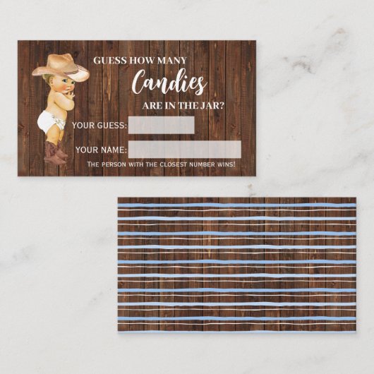 Hoeveel Snoepjes Cowboy Baby shower Game Card Plaatskaartje (Voorkant / Achterkant)