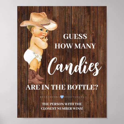 Hoeveel Snoepjes Cowboy Baby shower Game Sign Poster (Voorkant)