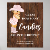 Hoeveel Snoepjes Cowgirl Baby shower Game Sign. Poster (Voorkant)