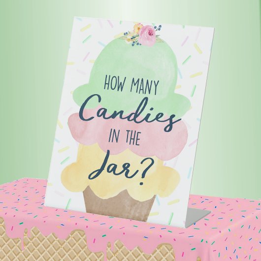 Hoeveel Snoepjes ijsfeest Reclamebord Met Voetstuk