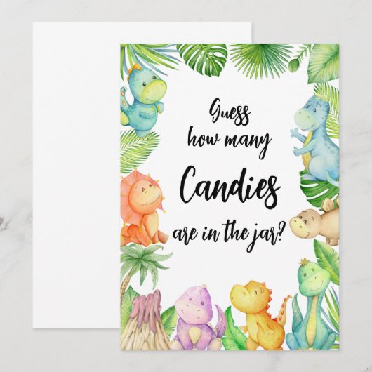 Hoeveel Snoepjes in Jar Dinosaur Baby shower Kaart (Voorkant / Achterkant)