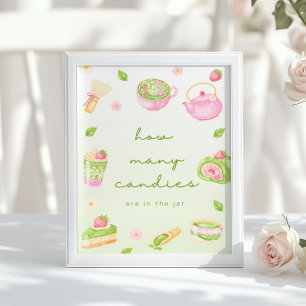 Hoeveel snoepjes Matcha Thee Roze Baby Shower Poster