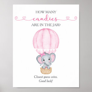 Hoeveel Snoepjes roze olifant Baby shower spel Poster