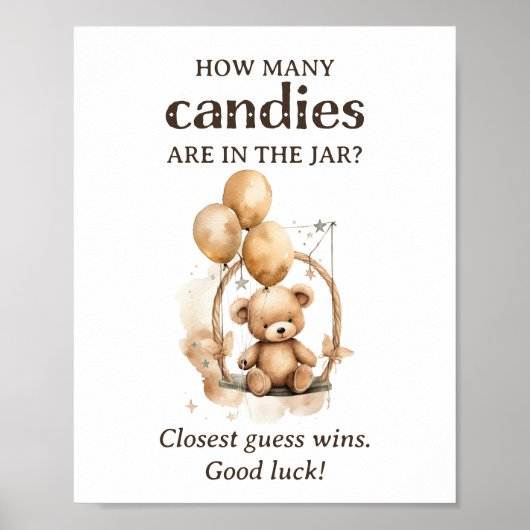 Hoeveel Snoepjes Teddy Bear Baby shower Poster (Voorkant)