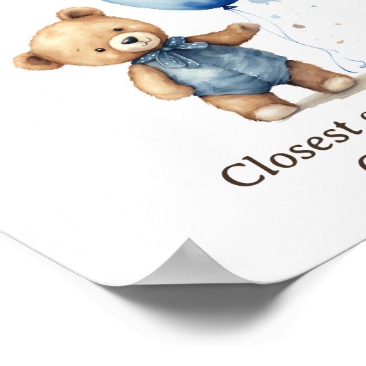 Hoeveel Snoepjes Teddy Bear Boy Baby shower Poster (Hoek)