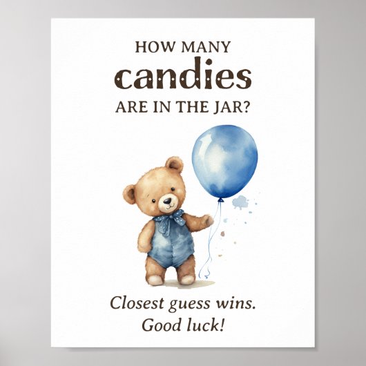 Hoeveel Snoepjes Teddy Bear Boy Baby shower Poster (Voorkant)