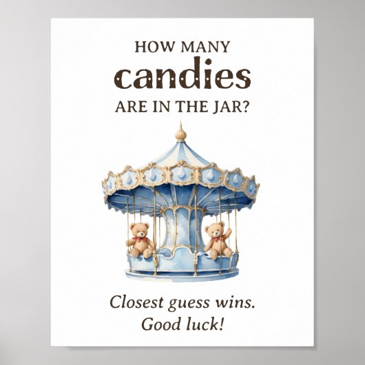 Hoeveel Snoepjes Teddy Bear Twin Boy Baby shower Poster (Voorkant)