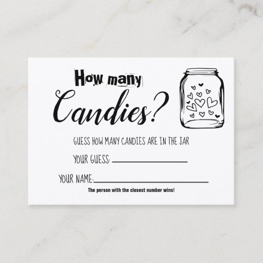 Hoeveel Snoepjes? Vrijgezellenfeest game Kaart Plaatskaartje (Voorkant)