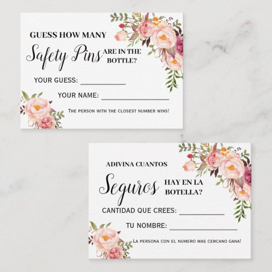 Hoeveel spel met veiligheidsspelden tweetalige dou plaatskaartje (Voorkant / Achterkant)