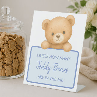 Hoeveel Teddyberen Blauwe Baby Shower Spel voor Jo Reclamebord Met Voetstuk