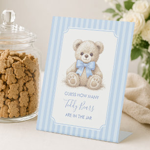 Hoeveel teddyberen blauwe strepen jongens baby sho reclamebord met voetstuk