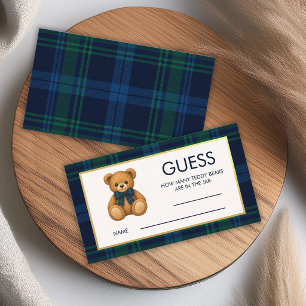 Hoeveel teddyberen met blauwe ruit Baby Shower spe Visitekaartje