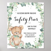 Hoeveel veiligheidspin Beer Greenery Baby shower G Poster (Voorkant)