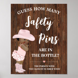 Hoeveel veiligheidsspelden AA Cowgirl Baby shower  Poster