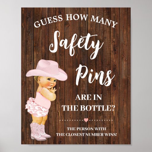 Hoeveel veiligheidsspelden Roze Baby shower Poster (Voorkant)