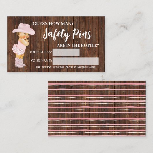 Hoeveel veiligheidsspelkaart Cowgirl Baby shower Plaatskaartje (Voorkant / Achterkant)