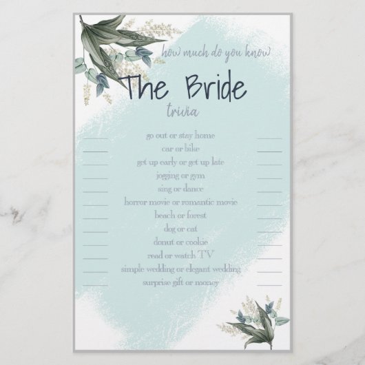 Hoeveel weet je over The Bride Trivia Card Flyer (Voorkant)