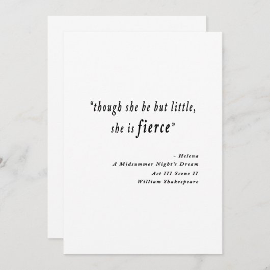 "Hoewel ze maar klein is, is ze hevig." Citaat Bedankkaart (Voorkant / Achterkant)