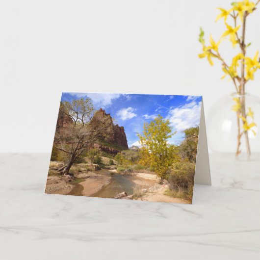 "Hof van de Patriarchen", Zion NP, Blank Groet Kaart (Gele Bloem)