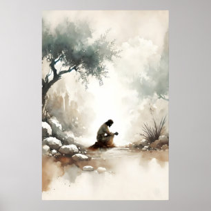 Hof Van Gethsemane Jezus In Gebed Aquarel Poster